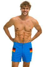 Retro MENS HORIZONTAL 5 STRIPE FLEX SHORTS - PARROT BLUE