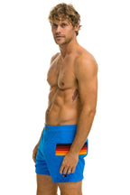 Retro MENS HORIZONTAL 5 STRIPE FLEX SHORTS - PARROT BLUE