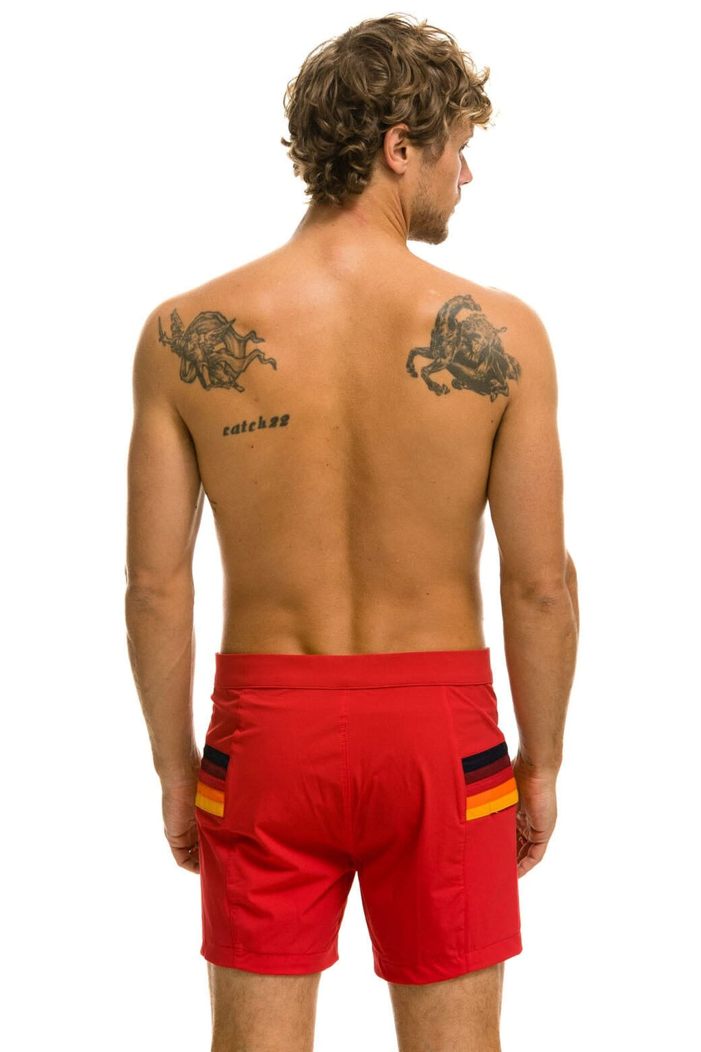 Retro MENS HORIZONTAL 5 STRIPE FLEX SHORTS - RED