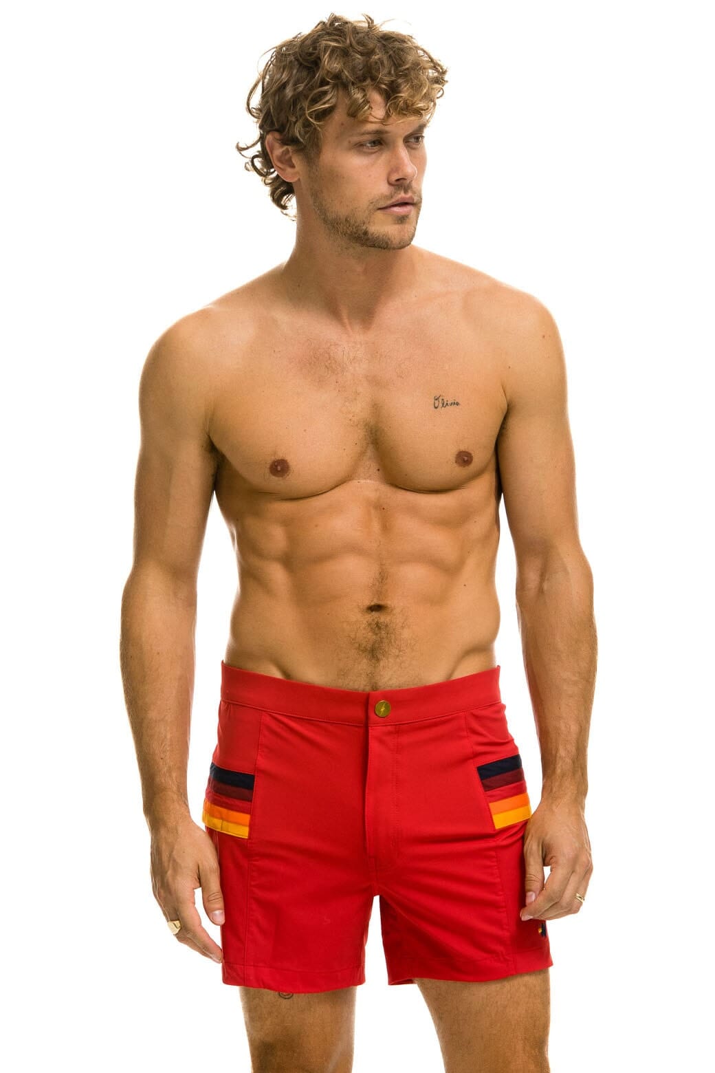 Retro MENS HORIZONTAL 5 STRIPE FLEX SHORTS - RED
