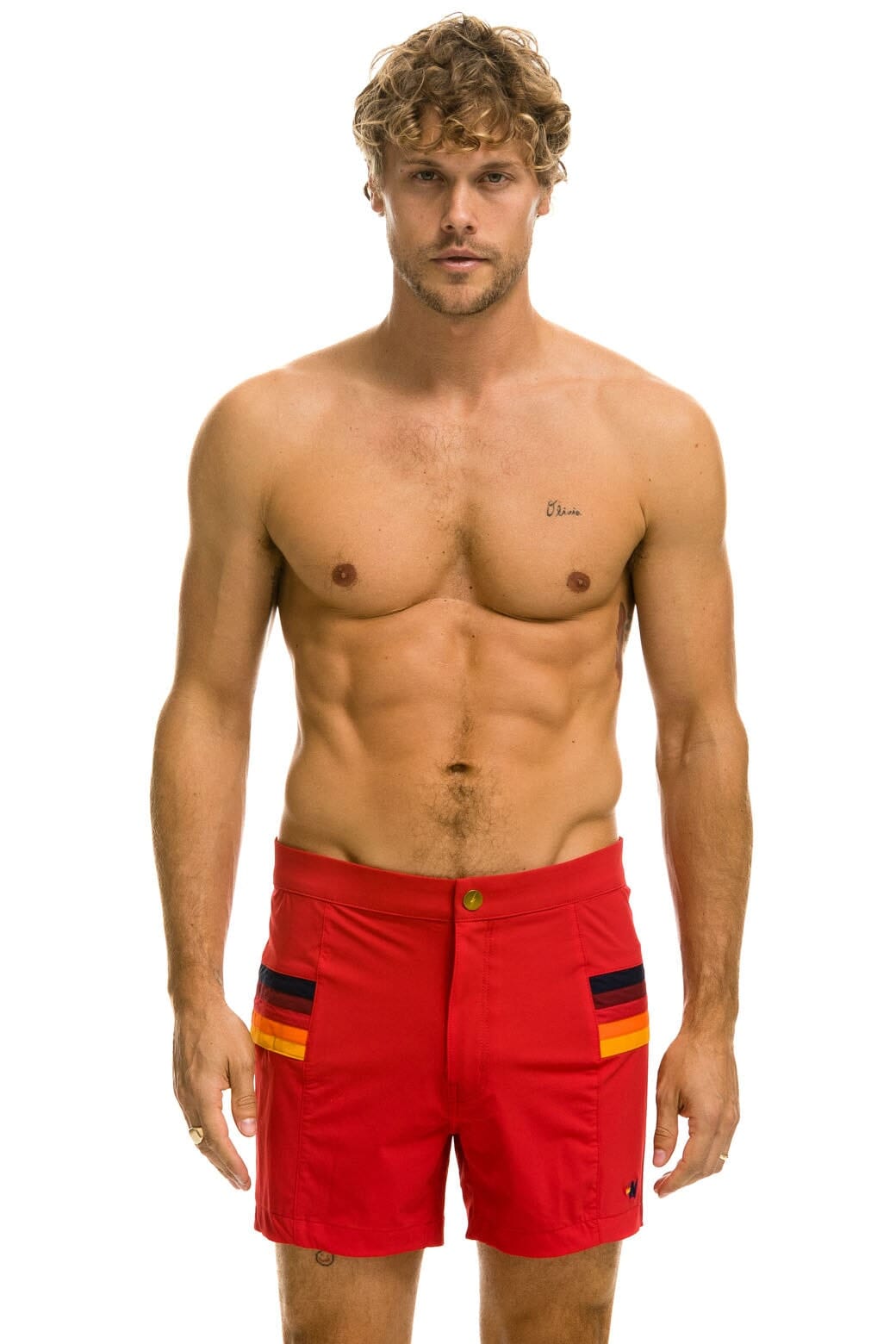 Retro MENS HORIZONTAL 5 STRIPE FLEX SHORTS - RED