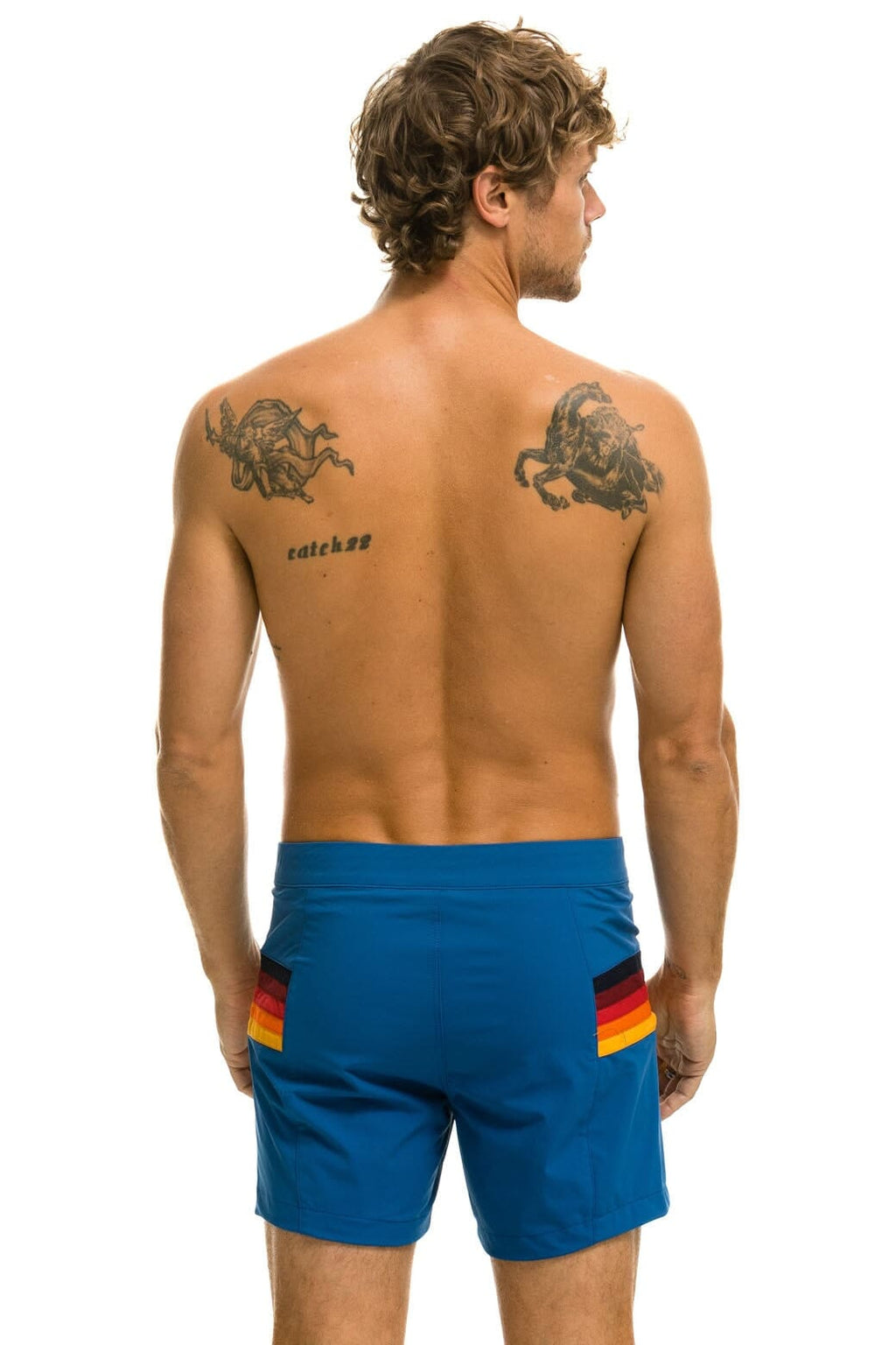 Retro MENS HORIZONTAL 5 STRIPE FLEX SHORTS - SEA