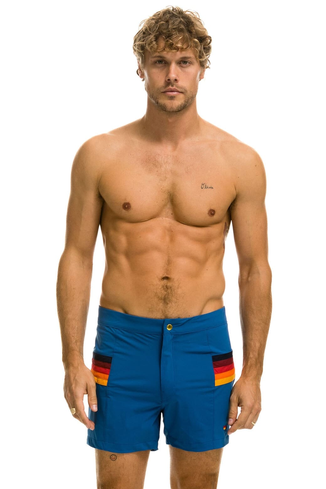 Retro MENS HORIZONTAL 5 STRIPE FLEX SHORTS - SEA