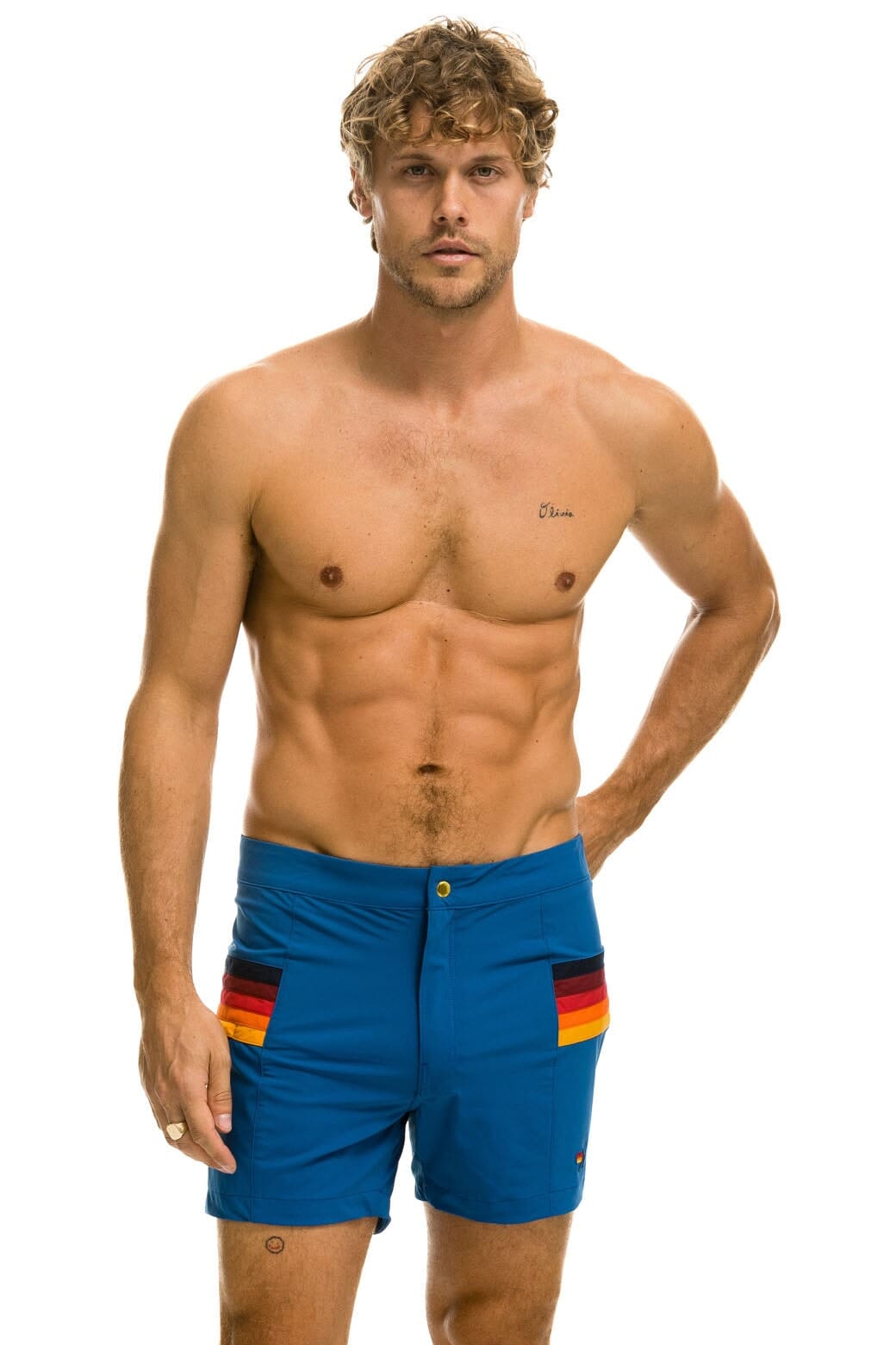 Retro MENS HORIZONTAL 5 STRIPE FLEX SHORTS - SEA