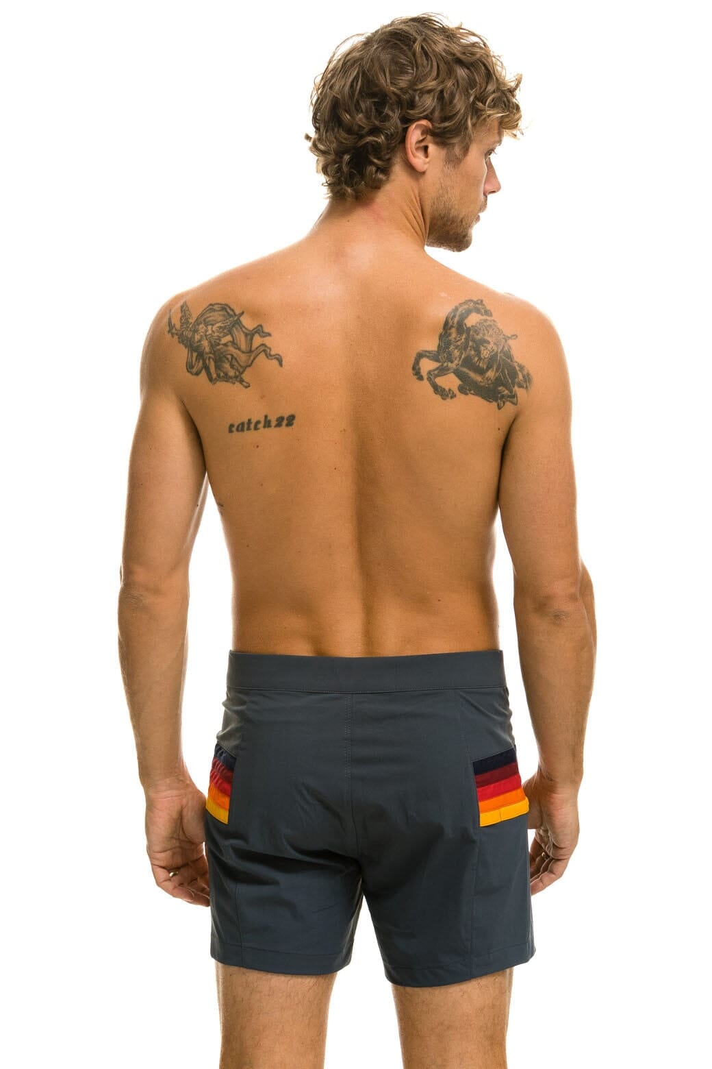 Retro MENS HORIZONTAL 5 STRIPE FLEX SHORTS - TITANIUM