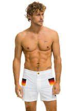 Retro MENS HORIZONTAL 5 STRIPE FLEX SHORTS - WHITE