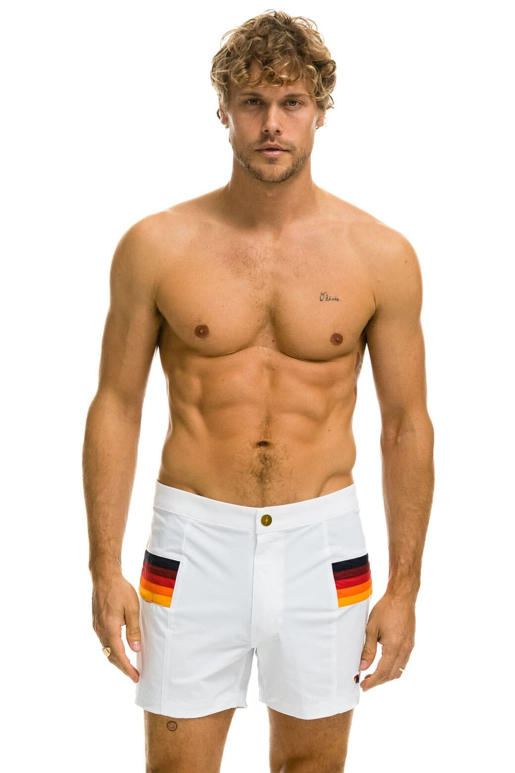 Retro MENS HORIZONTAL 5 STRIPE FLEX SHORTS - WHITE