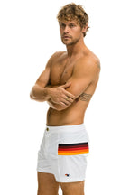 Retro MENS HORIZONTAL 5 STRIPE FLEX SHORTS - WHITE