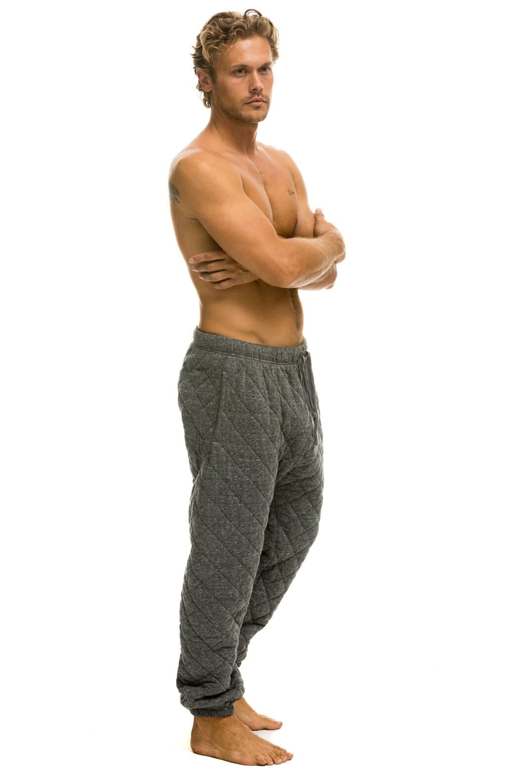 Retro QUILTED SWEATPANTS - HEATHER GREY