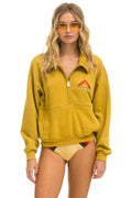 Retro MOUNTAIN EMBROIDERY HALF ZIP SWEATSHIRT - KHAKI