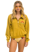 Retro MOUNTAIN EMBROIDERY HALF ZIP SWEATSHIRT - KHAKI