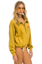 Retro MOUNTAIN EMBROIDERY HALF ZIP SWEATSHIRT - KHAKI