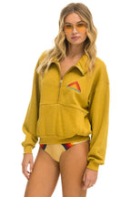 Retro MOUNTAIN EMBROIDERY HALF ZIP SWEATSHIRT - KHAKI