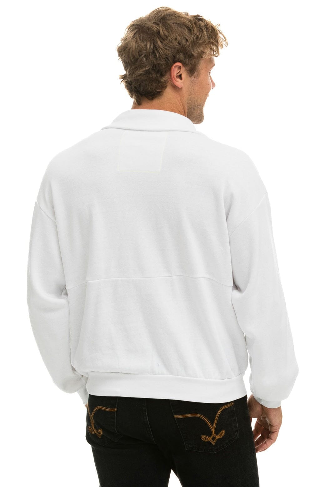 Retro MOUNTAIN EMBROIDERY HALF ZIP SWEATSHIRT - WHITE