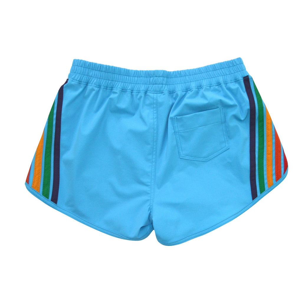 Retro WOMENS 5 STRIPE FLEX BOARD SHORTS - NEON BLUE RAINBOW