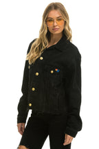 Retro NEED FOR SPEED OVERSIZED CROP DENIM JACKET - VINTAGE BLACK