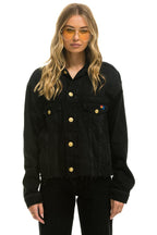 Retro NEED FOR SPEED OVERSIZED CROP DENIM JACKET - VINTAGE BLACK