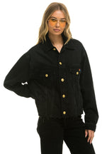Retro NEED FOR SPEED OVERSIZED CROP DENIM JACKET - VINTAGE BLACK