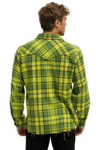 Retro PLAID FLANNEL LIGHT WEIGHT UNISEX WESTERN SHIRT - AVOCADO PLAID