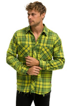 Retro PLAID FLANNEL LIGHT WEIGHT UNISEX WESTERN SHIRT - AVOCADO PLAID