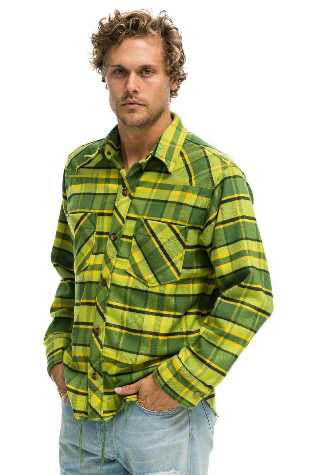 Retro PLAID FLANNEL WESTERN SHIRT - AVOCADO PLAID