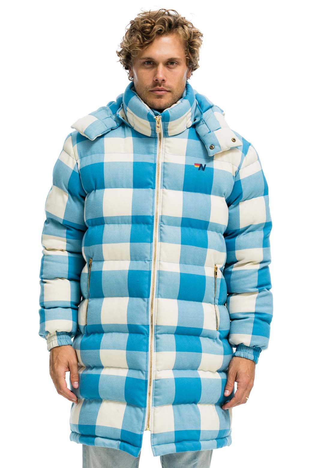 Retro PLAID UNISEX LONG TREKKER JACKET - SKY PLAID
