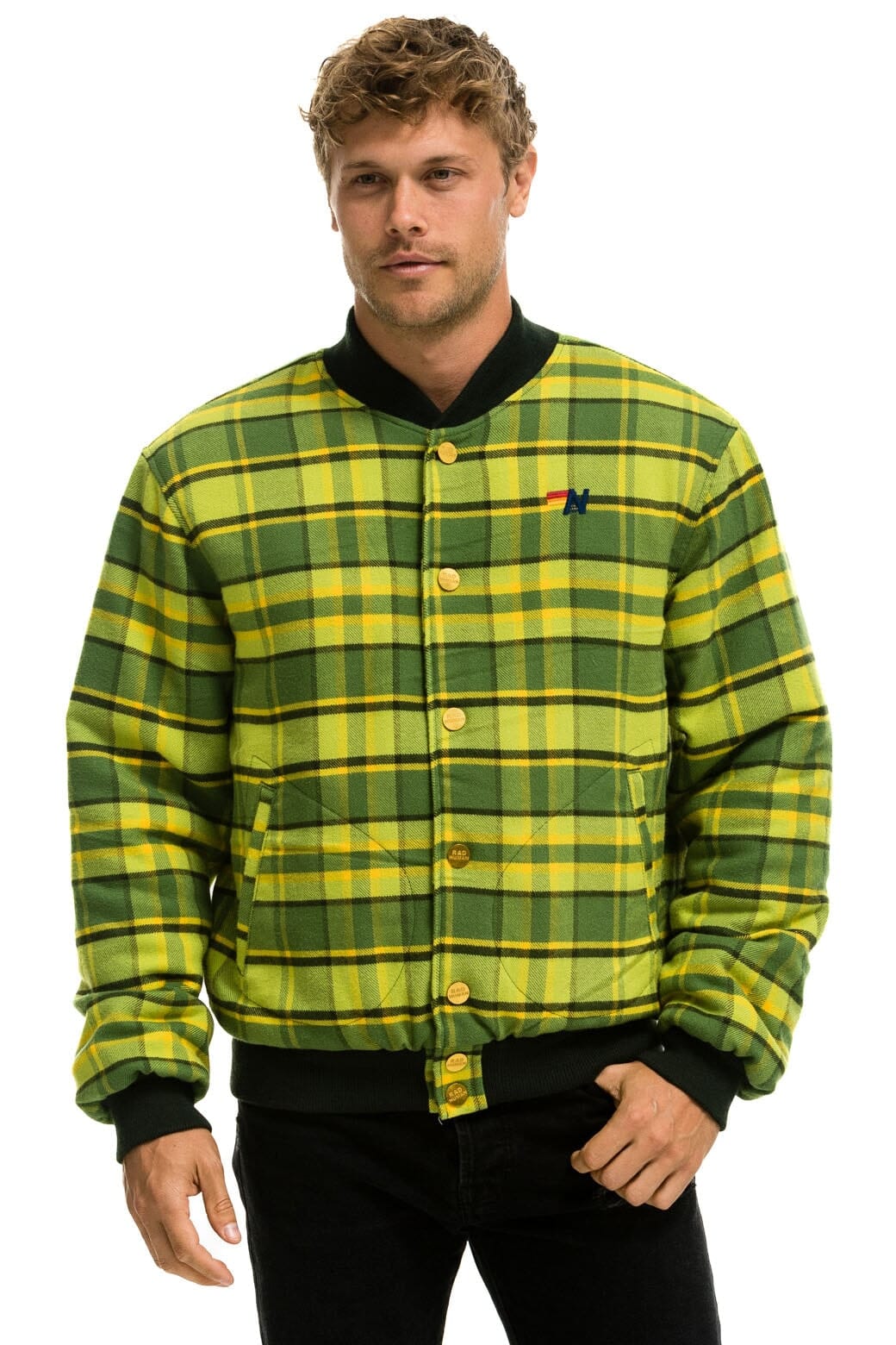 Retro PLAID UNISEX VARSITY JACKET - AVOCADO PLAID