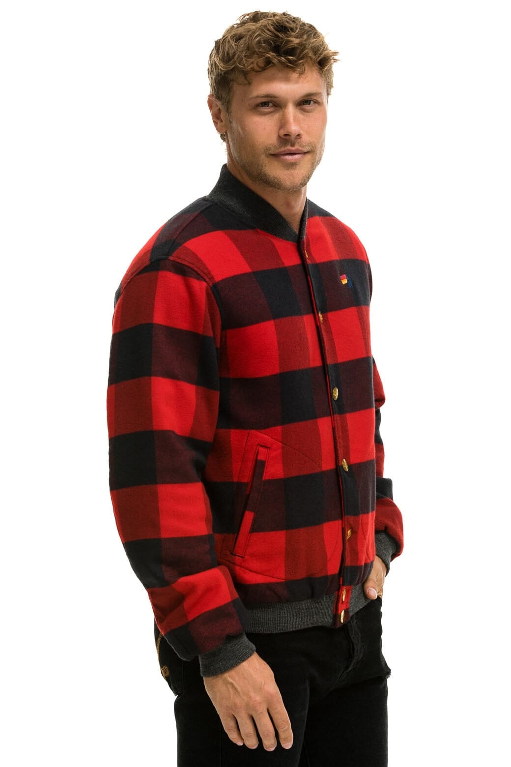 Retro PLAID UNISEX VARSITY JACKET - BUFFALO PLAID