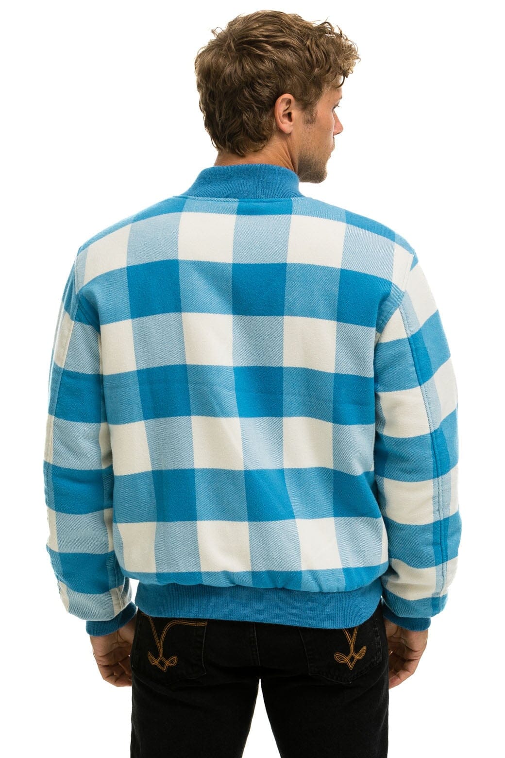 Retro PLAID UNISEX VARSITY JACKET - SKY PLAID