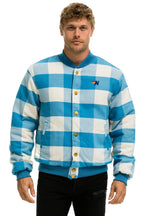 Retro PLAID UNISEX VARSITY JACKET - SKY PLAID
