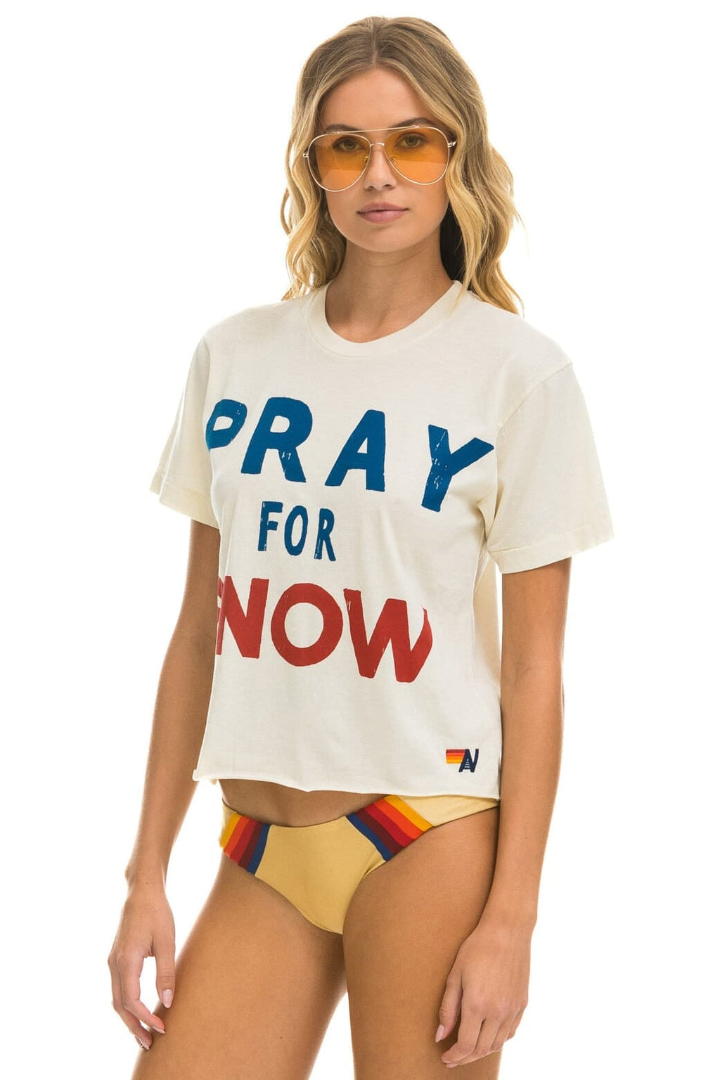 Retro PRAY FOR SNOW BOYFRIEND TEE - VINTAGE WHITE
