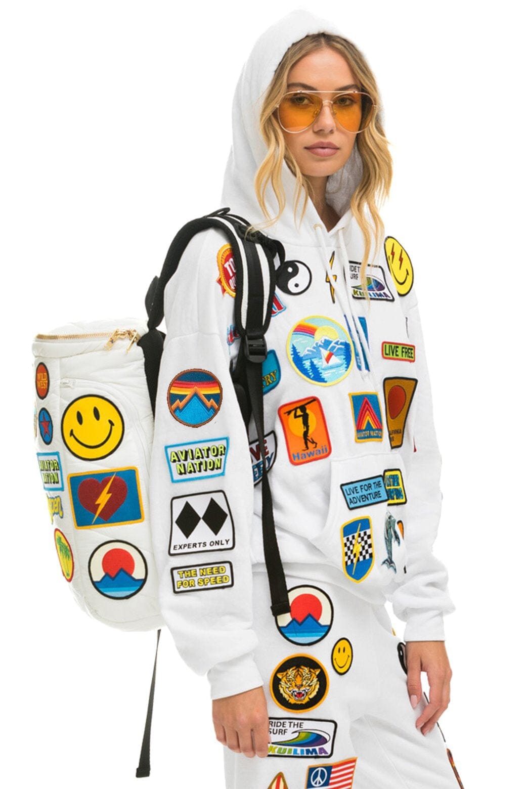 Retro VINTAGE PATCH PUFFER BACKPACK - WHITE GLOSSY
