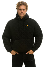 Retro QUILTED RELAXED PULLOVER HOODIE - BLACK