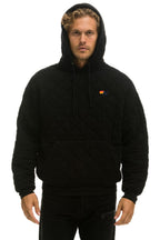 Retro QUILTED RELAXED PULLOVER HOODIE - BLACK