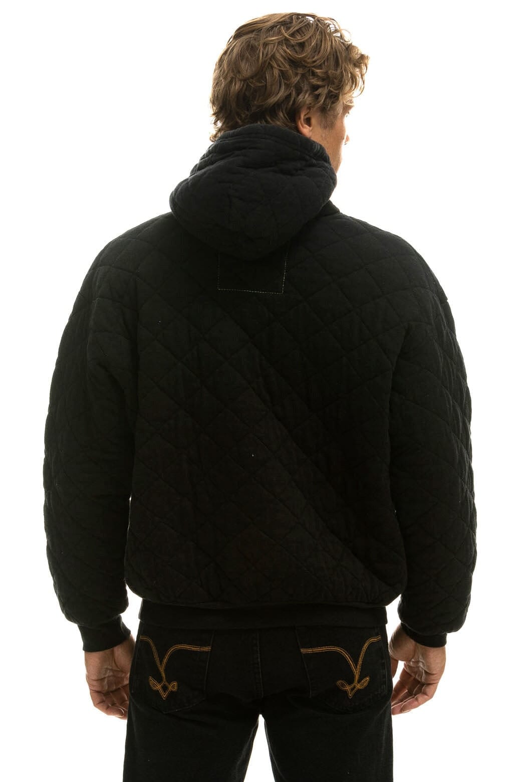 Retro QUILTED RELAXED PULLOVER HOODIE - BLACK