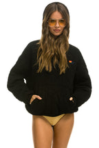 Retro QUILTED RELAXED PULLOVER HOODIE - BLACK