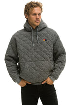Retro QUILTED RELAXED PULLOVER HOODIE - HEATHER GREY