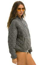 Retro QUILTED RELAXED PULLOVER HOODIE - HEATHER GREY