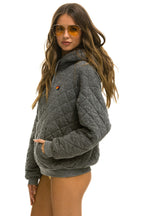 Retro QUILTED RELAXED PULLOVER HOODIE - HEATHER GREY