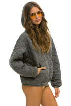 Retro QUILTED RELAXED PULLOVER HOODIE - HEATHER GREY