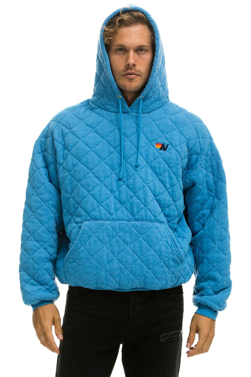 Retro QUILTED RELAXED PULLOVER HOODIE - OCEAN