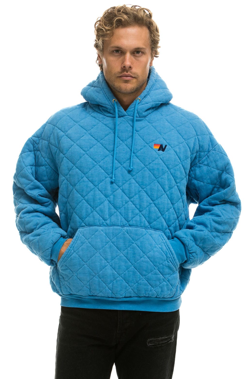 Retro QUILTED RELAXED PULLOVER HOODIE - OCEAN