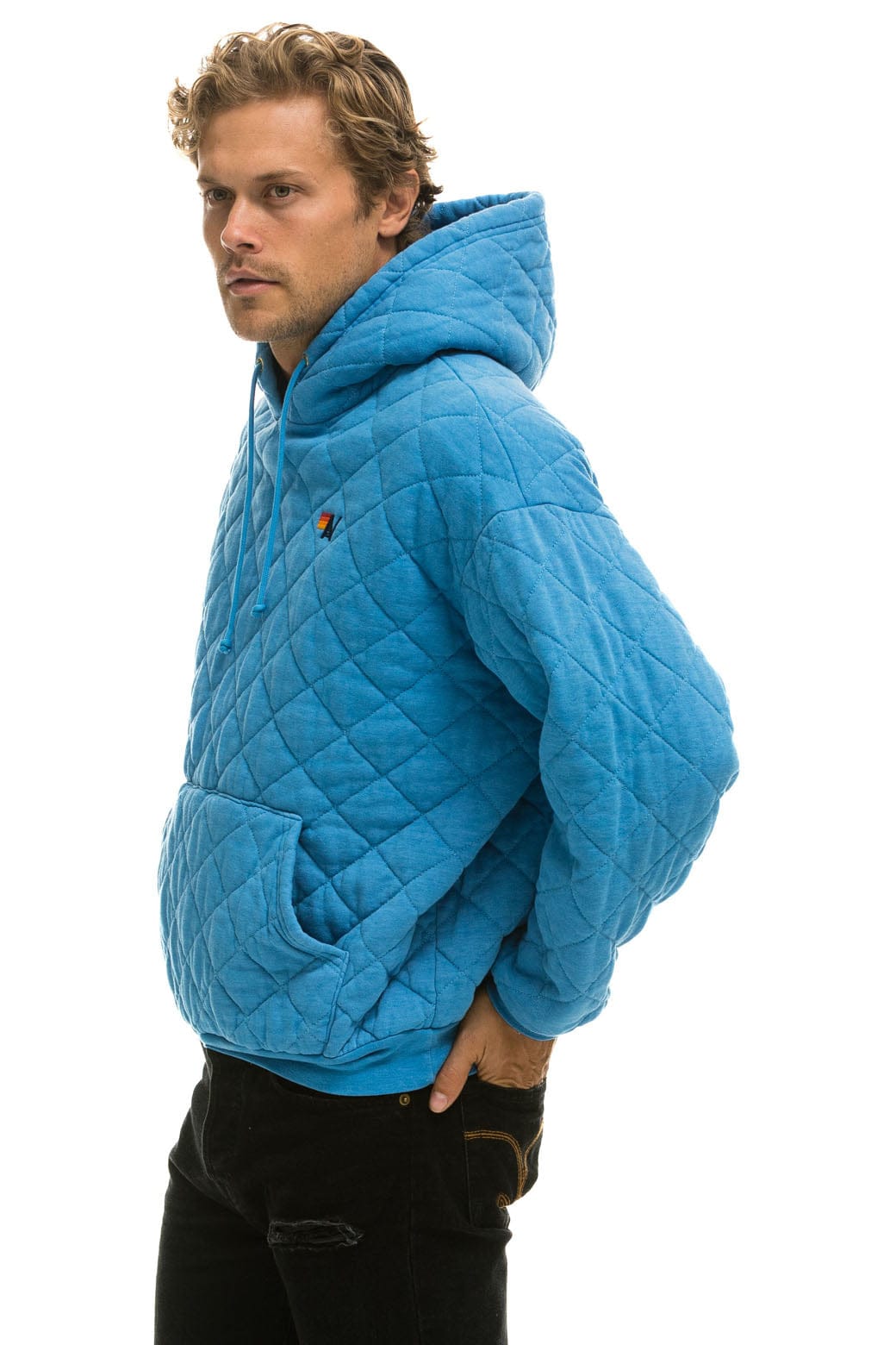Retro QUILTED RELAXED PULLOVER HOODIE - OCEAN