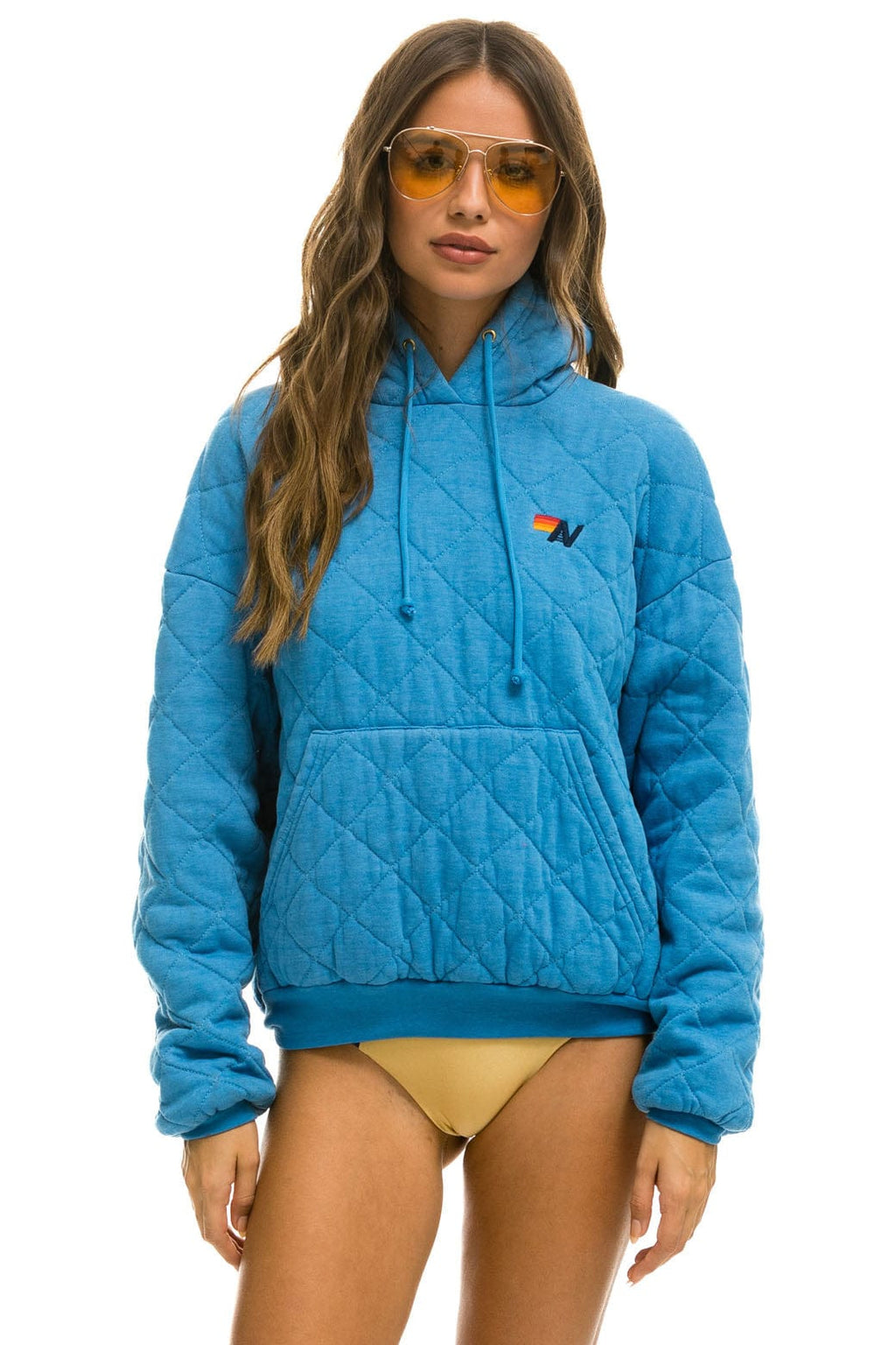 Retro QUILTED RELAXED PULLOVER HOODIE - OCEAN