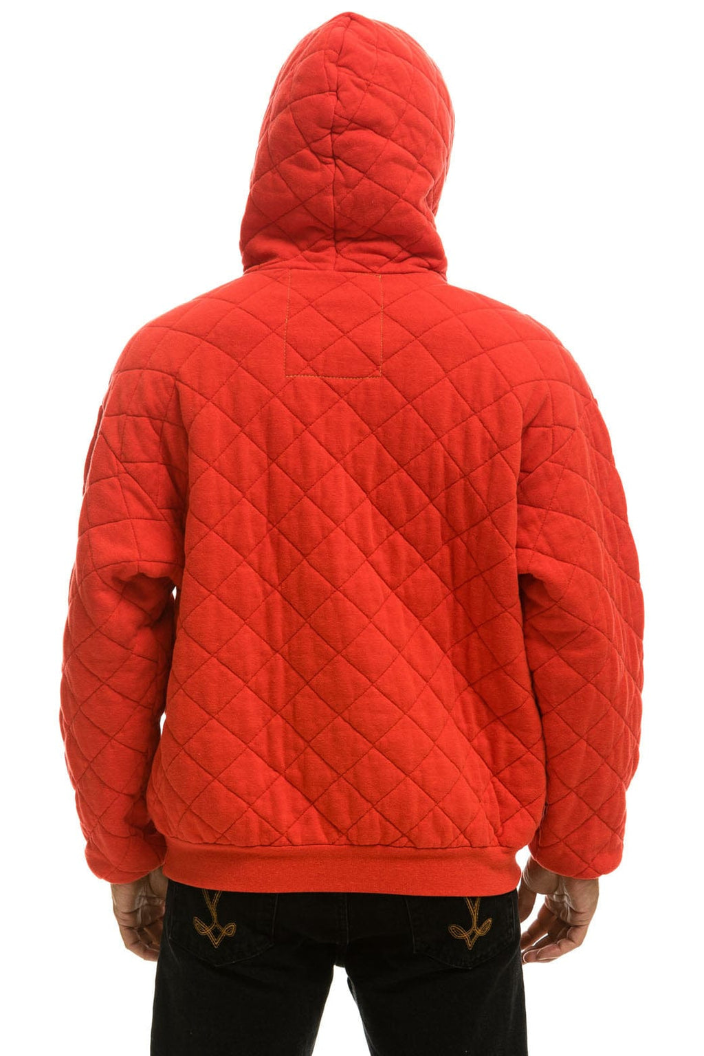 Retro QUILTED RELAXED PULLOVER HOODIE - RED