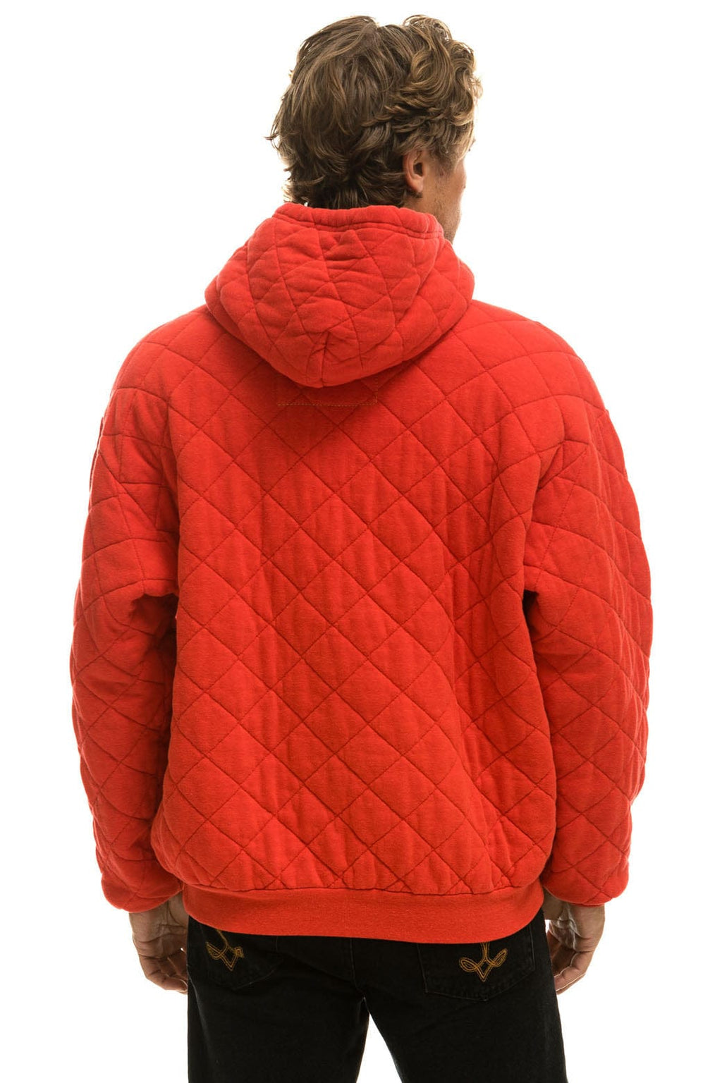 Retro QUILTED RELAXED PULLOVER HOODIE - RED