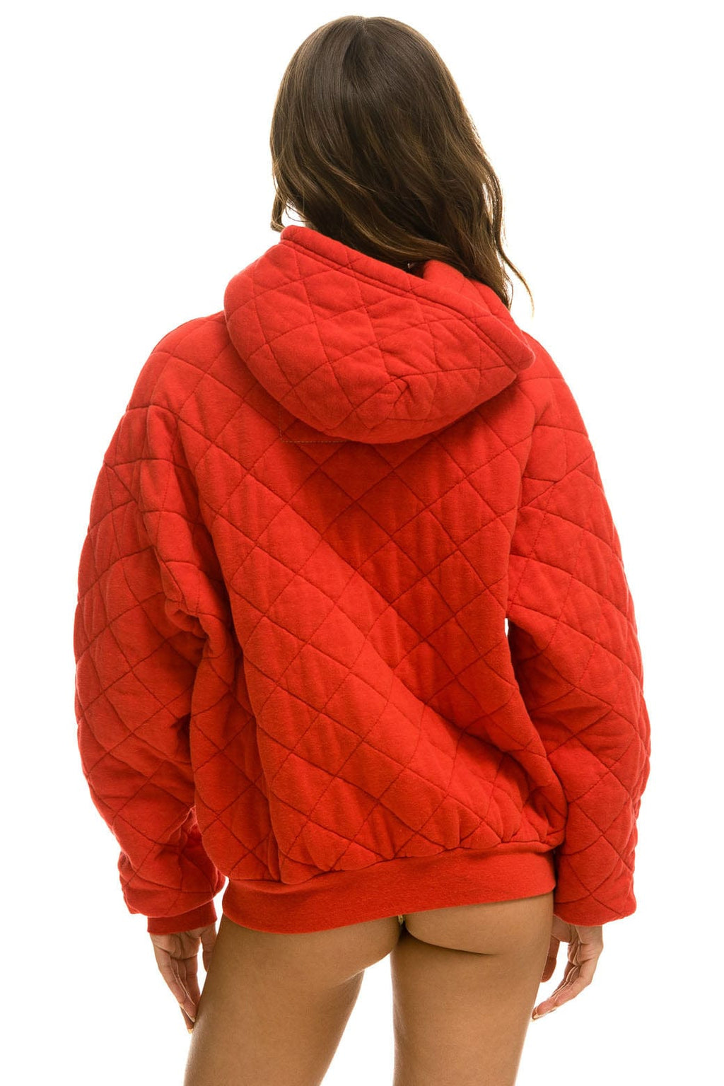 Retro QUILTED RELAXED PULLOVER HOODIE - RED