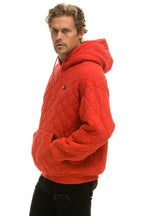 Retro QUILTED RELAXED PULLOVER HOODIE - RED
