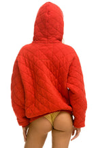 Retro QUILTED RELAXED PULLOVER HOODIE - RED