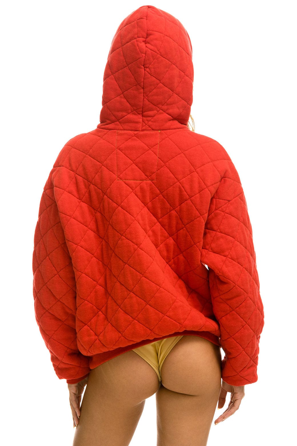 Retro QUILTED RELAXED PULLOVER HOODIE - RED